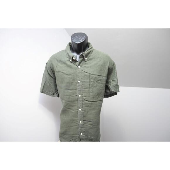J Crew Slim Fit Dress Shirt Linen Blend Green Short Sleeve Mens Sz 2XL XXL - Picture 1 of 10